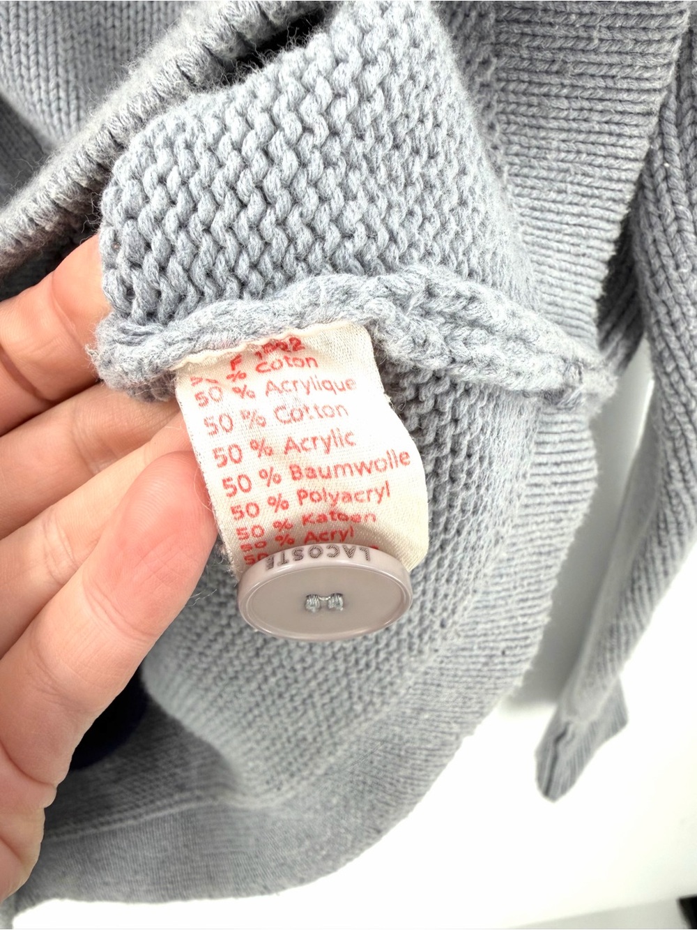 Lacoste Live varsity gray button front patch preppy feminine casual cardigan - Picture 6 of 6